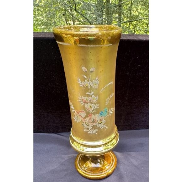 Gold Czech Bohemia Egermann Blown Glass Hand Painted Gold Gilt Vase - Picture 13 of 13